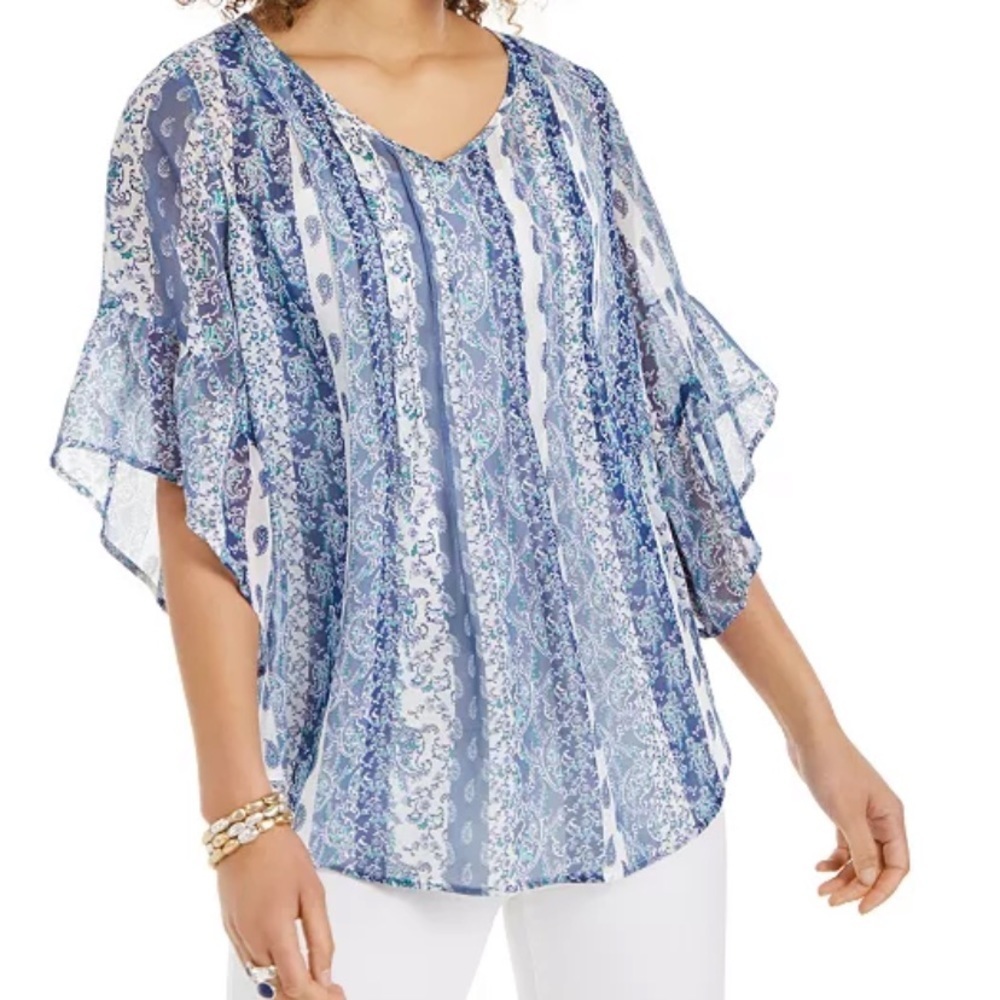 Style and co paisley-print pin-tuck blouse